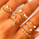 9pcs Rhinestone Star & Moon Ring