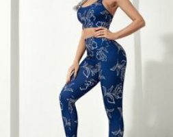 Absorbs Sweat Breathable Floral Print Cami Top & Pants Sports Set