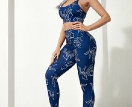 Absorbs Sweat Breathable Floral Print Cami Top & Pants Sports Set