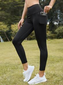 Absorbs Sweat Breathable Pocket Patched Sports Leggings