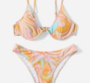 Abstract Fluid Pattern Underwire Bikini Swimsuit