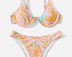 Abstract Fluid Pattern Underwire Bikini Swimsuit