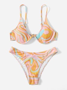 Abstract Fluid Pattern Underwire Bikini Swimsuit