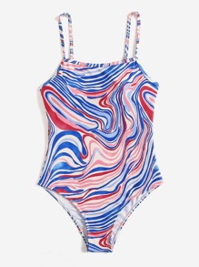 Abstract Fluid Print One Piece Swimsuit