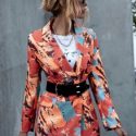 Abstract Print Lapel Collar Blazer Without Belt