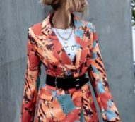 Abstract Print Lapel Collar Blazer Without Belt