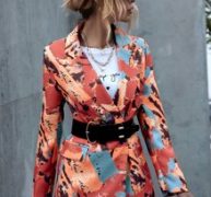 Abstract Print Lapel Collar Blazer Without Belt