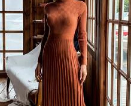 Accordion Pleat Long Sleeve Midi Dress