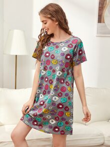 All Over Donuts Print Night Dress