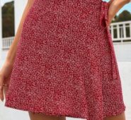 All Over Print Tie Side Wrap Skirt