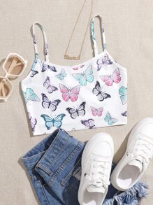 Allover Butterfly Print Crop Cami Top