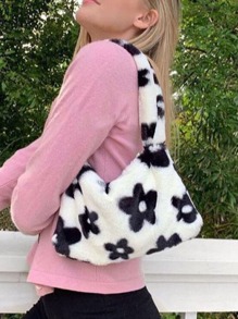 Allover Floral Graphic Fluffy Baguette Bag