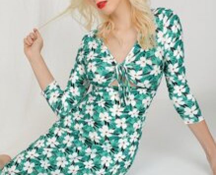 Allover Floral Print Drawstring Front Sleep Dress
