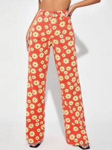 Allover Floral Print Straight Leg Jeans