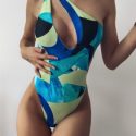 Allover Graphic Cut-out One Shoulder One Piece Swimsuit