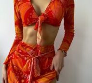 Allover Graphic Knot Top With Skirt Cover Up Set