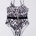 Allover Print Belted One Piece Swimsuit