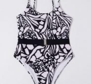 Allover Print Belted One Piece Swimsuit