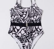 Allover Print Belted One Piece Swimsuit