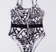 Allover Print Belted One Piece Swimsuit