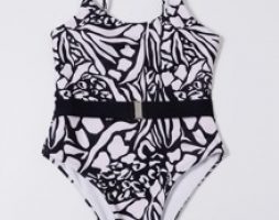 Allover Print Belted One Piece Swimsuit