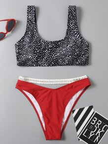 Allover Print Cut-out Bikini Swimsuit