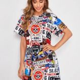 Allover Print Drop Shoulder Tee Dress