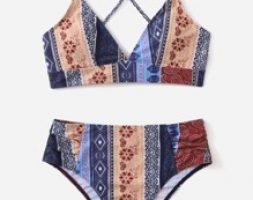 Allover Print High Waisted Bikini Swimsuit