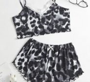 Allover Print Lettuce Trim Cami Pajama Set