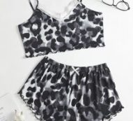 Allover Print Lettuce Trim Cami Pajama Set