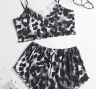 Allover Print Lettuce Trim Cami Pajama Set