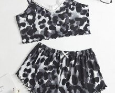 Allover Print Lettuce Trim Cami Pajama Set