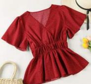 Allover Print Ruffle Hem Peplum Blouse