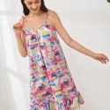 Allover Print Tie Slip Dress