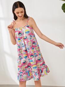 Allover Print Tie Slip Dress