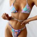 Allover Print Triangle Thong Bikini Swimsuit