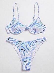 Allover Print Underwire Bikini Swimsuit