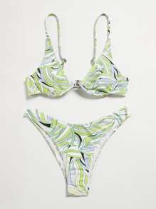 Allover Print Underwire Bikini Swimsuit