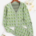 Apple Pattern Cardigan With Knit Cami Top