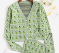 Apple Pattern Cardigan With Knit Cami Top
