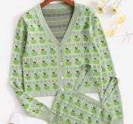 Apple Pattern Cardigan With Knit Cami Top