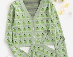 Apple Pattern Cardigan With Knit Cami Top