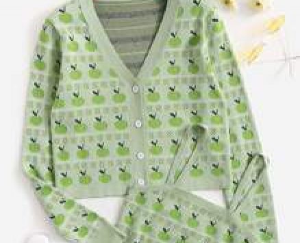 Apple Pattern Cardigan With Knit Cami Top