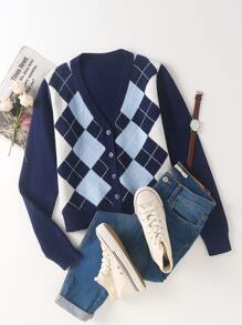 Argyle Button Through Cardigan