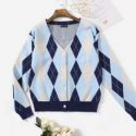 Argyle Pattern Button Front Cardigan