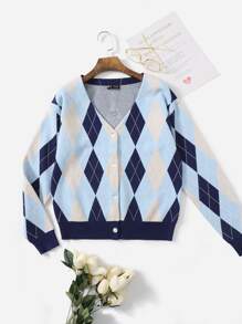 Argyle Pattern Button Front Cardigan