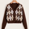 Argyle Pattern Button Front Cardigan