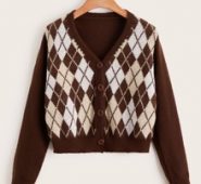 Argyle Pattern Button Front Cardigan