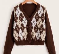 Argyle Pattern Button Front Cardigan