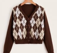 Argyle Pattern Button Front Cardigan
